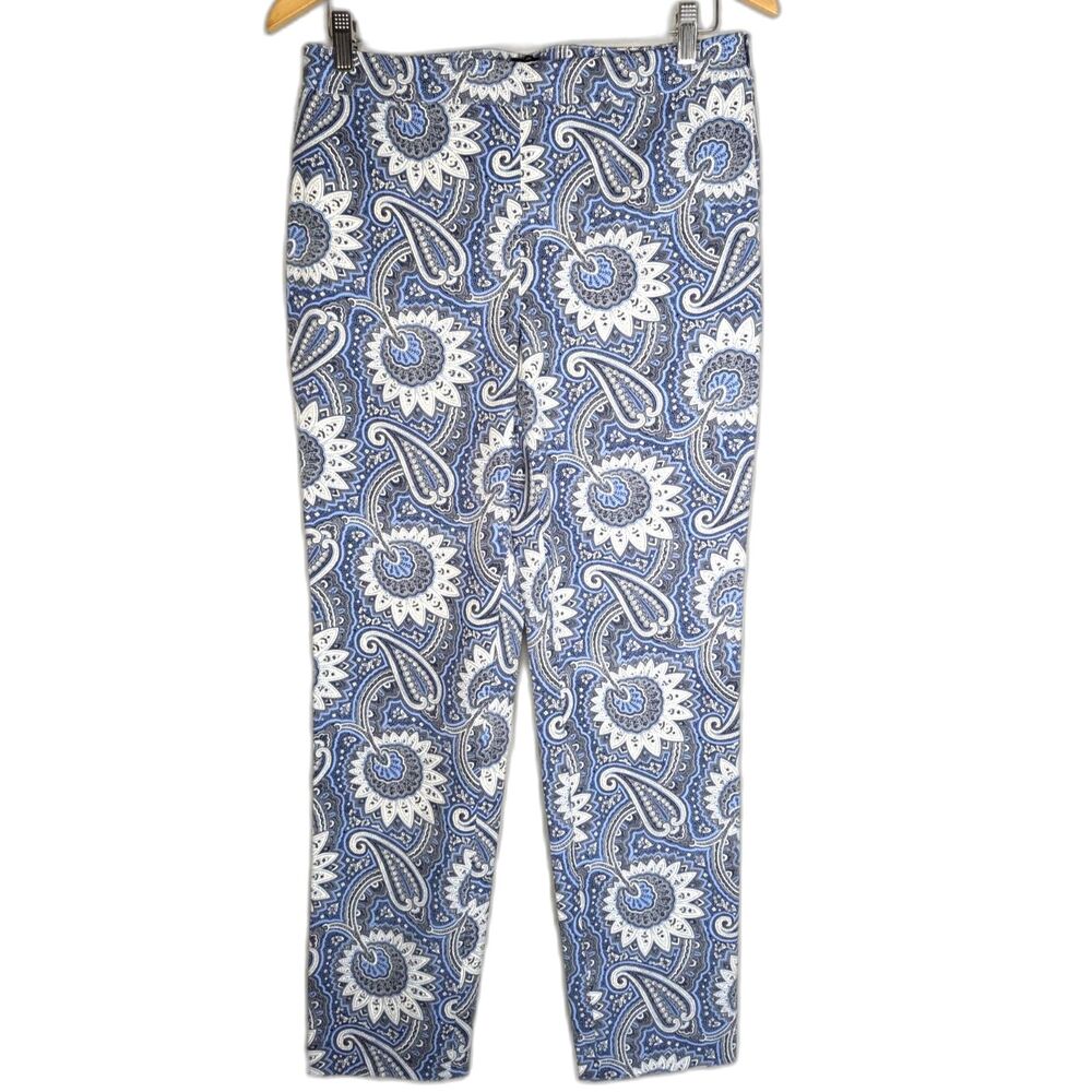 Talbots Chatham Ankle Pants Blue Paisley Size 6 Cotton Stretch Classic Workwear